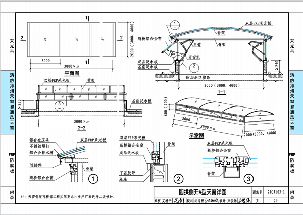 圓拱側(cè)開A型天窗做法示意圖